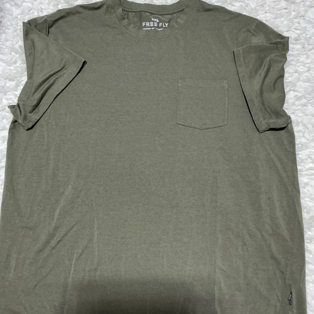 Free Fly Bamboo Pocket Tee Olive Green Short Sleeve Organic Cotton XXL Mens